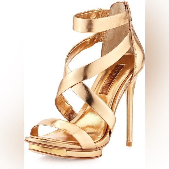 BCBG gold leather strappy heel sandals - size 7 - Picture 2 of 7